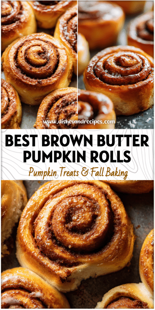 Golden brown butter pumpkin cinnamon rolls on a baking tray for a cozy Fall Brunch Savory treat.